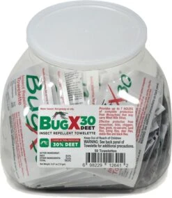 Coretex 12641 Bug X Insect Repellent 30% DEET Towelette Foil Pack Single Dose - Fish Bowl Dispenser