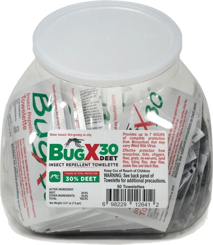 Coretex 12641 Bug X Insect Repellent 30% DEET Towelette Foil Pack Single Dose - Fish Bowl Dispenser 1 Coretex 12641 Bug X Insect Repellent 30% DEET Towelette Foil Pack Single Dose - Fish Bowl Dispenser