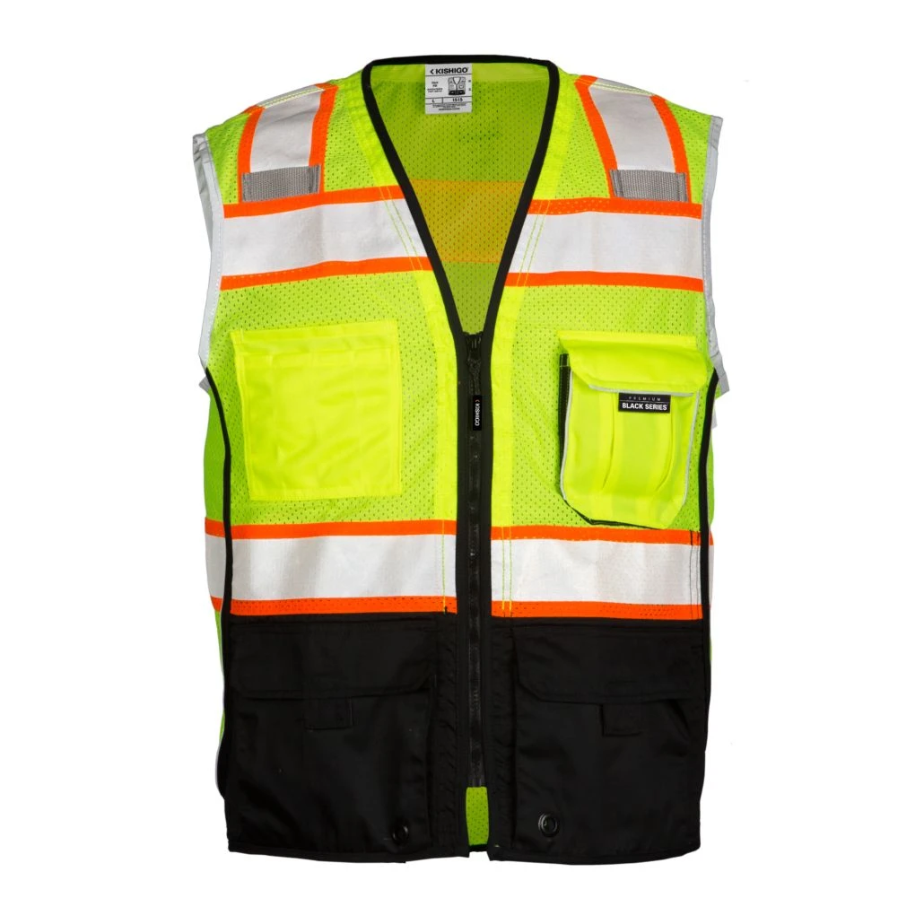 Kishigo 1515 Black Series Class 2 Hi-Vis Lime Black Bottom Vest 1 Kishigo 1515 Black Series Class 2 Hi-Vis Lime Black Bottom Vest
