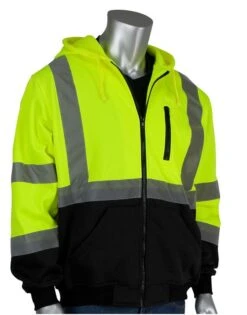 PIP 323-1370B ANSI Type R Class 3 Hi-Vis Lime Full Zip Hooded Sweatshirt With Black Bottom