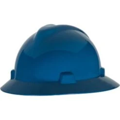 MSA 475368 Blue V-Gard Slotted Full Brim Hard Hat W Fas-Trac III Suspension