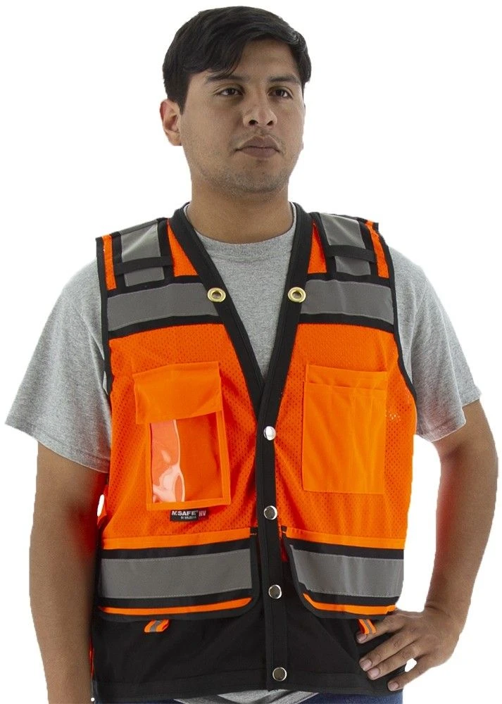 Majestic 75-3238 High Visibility Orange Heavy Duty Surveyors Vest With Contrasting Stripes, ANSI 2, R 1 Majestic 75-3238 High Visibility Orange Heavy Duty Surveyors Vest With Contrasting Stripes, ANSI 2, R