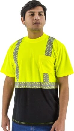 Majestic 75-5215 High Visibility Short Sleeve Shirt With Reflective Chainsaw Striping, ANSI 2, R Hi-viz Yellow