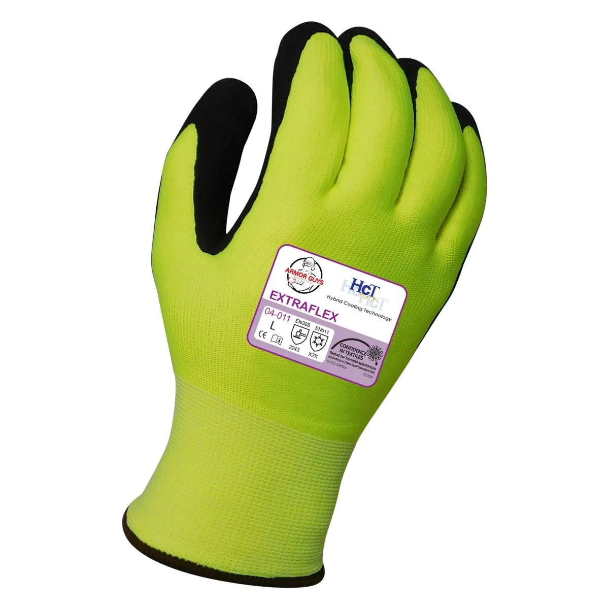 Armor Guys 04-011 Extraflex Acrylic Fleece Lined Hivis Yellow Nylon Glove HCT Latex Foam 1 Armor Guys 04-011 Extraflex Acrylic Fleece Lined Hivis Yellow Nylon Glove HCT Latex Foam