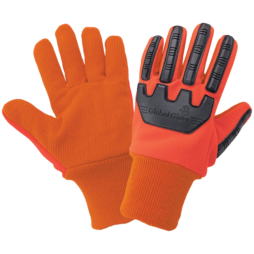 Global Glove C19GOPB Cotton Polyester Corded A2 Cut Impact Gloves Hivis Orange 1 Global Glove C19GOPB Cotton Polyester Corded A2 Cut Impact Gloves Hivis Orange
