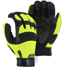 Majestic 2139HY Armor Skin Mechanics Glove With PVC Double Palm And Knit Back Hi Viz Yellow