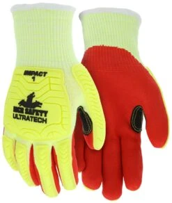 MCR UT1956 Ultratech Winter A5 Hivis Lime Mechanics Impact Glove With Red Nitrile Foam