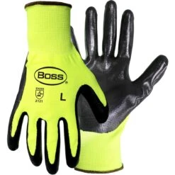 PIP Boss 1UH7802 Hivis Yellow Polyester Medium Weight Glove With Smooth Nitrile