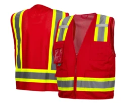 Pyramex RVZ2427CP Red Non-Rated Safety Vest With Reflective Stripes