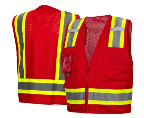 Pyramex RVZ2427CP Red Non-Rated Safety Vest With Reflective Stripes 1 Pyramex RVZ2427CP Red Non-Rated Safety Vest With Reflective Stripes