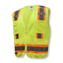 Radians SV46 Hi-Vis Lime Green Solid Front With Mesh Back Surveyor Type R Class 2 Breakaway Safety Vest